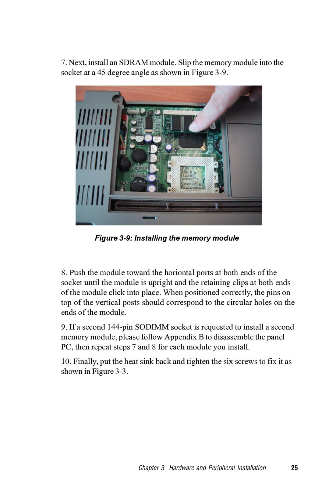 Advantech PPC-S123 manual Installing the memory module 