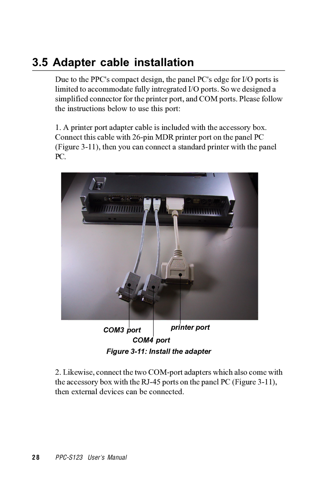 Advantech PPC-S123 manual Adapter cable installation 