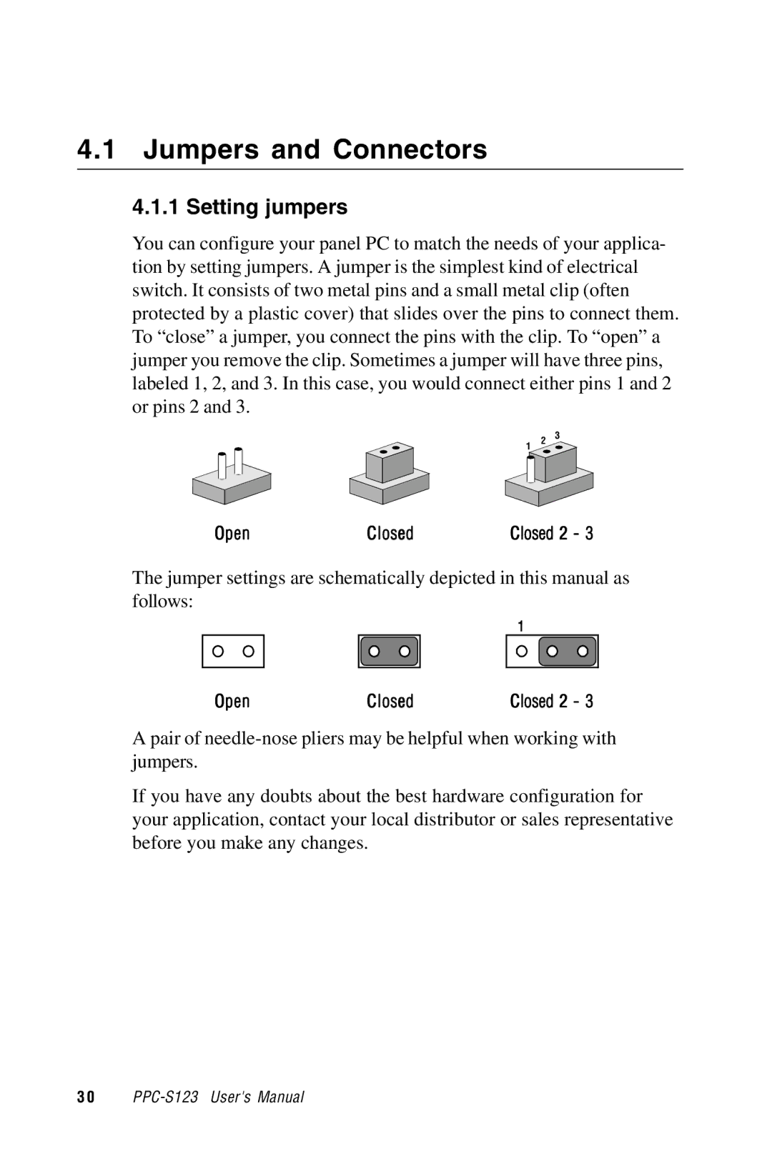 Advantech PPC-S123 manual Jumpers and Connectors, Setting jumpers 