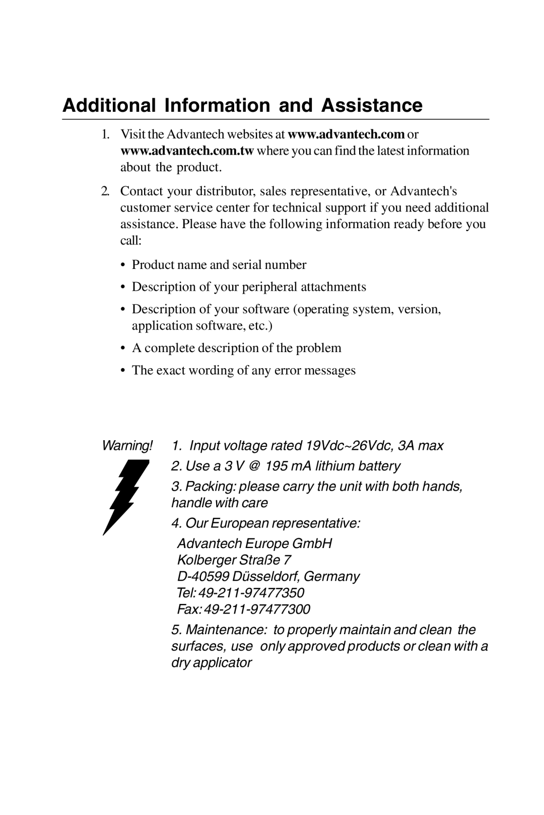 Advantech PPC-S123 manual Additional Information and Assistance 