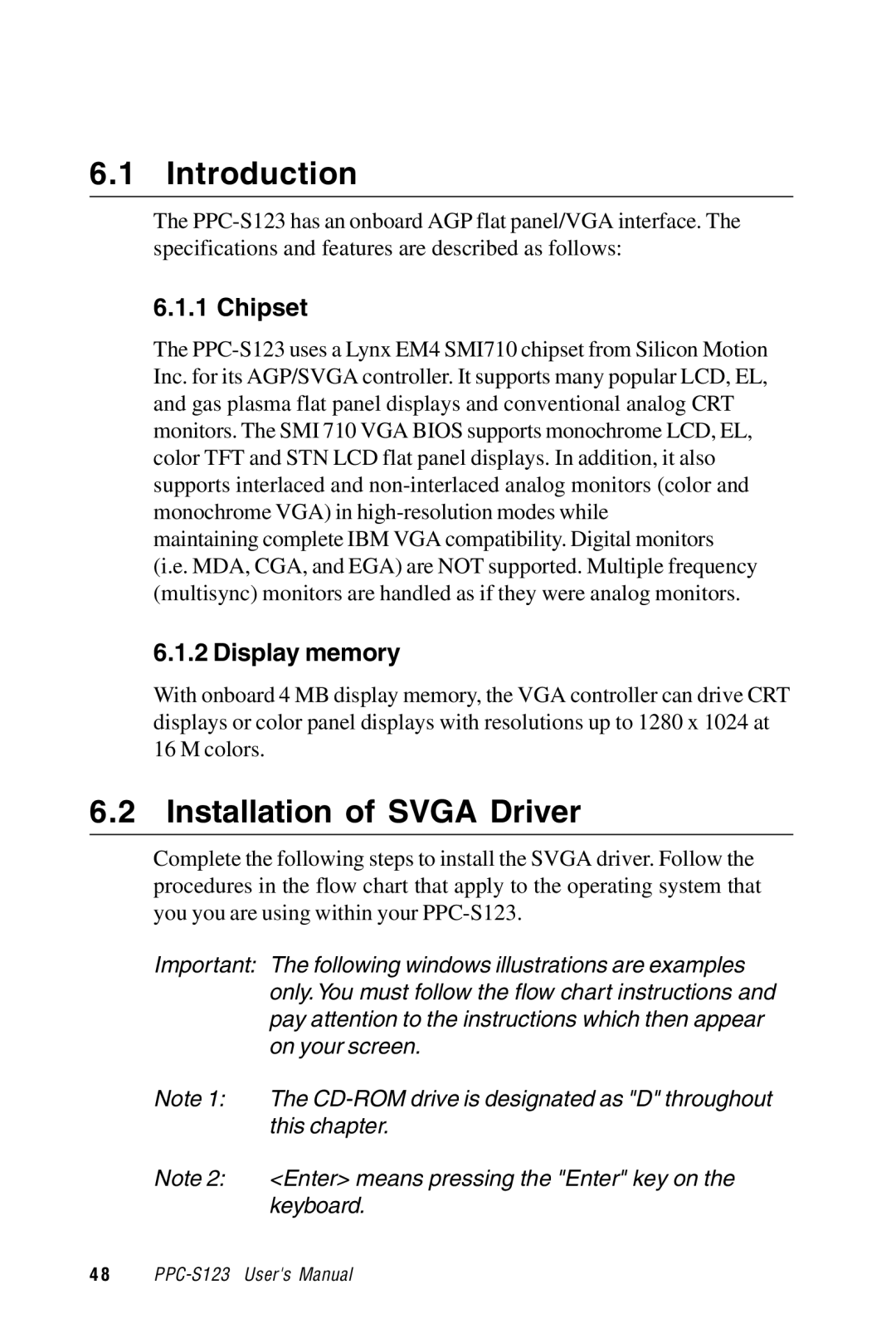 Advantech PPC-S123 manual Installation of Svga Driver, Chipset, Display memory 