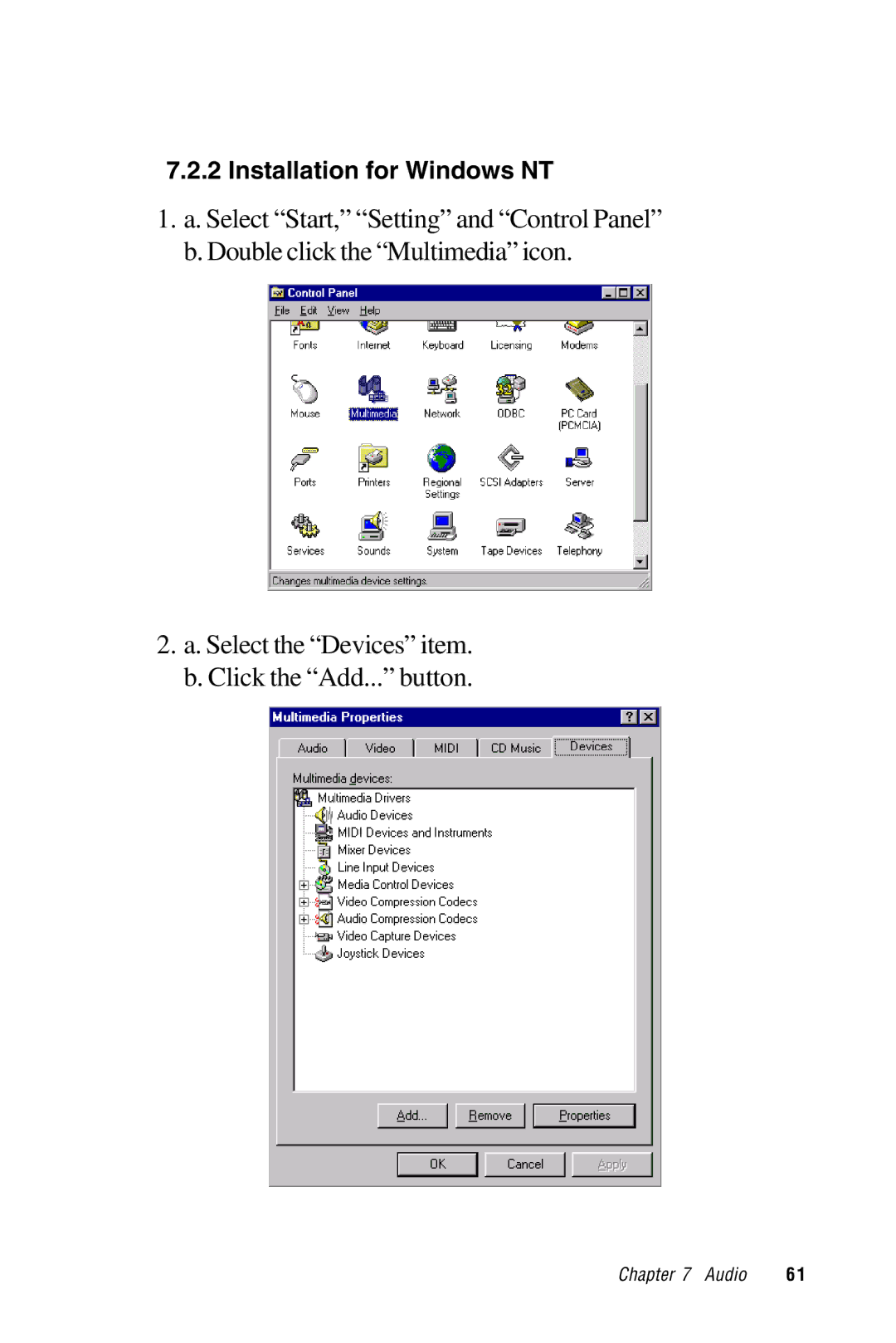 Advantech PPC-S123 manual Installation for Windows NT 