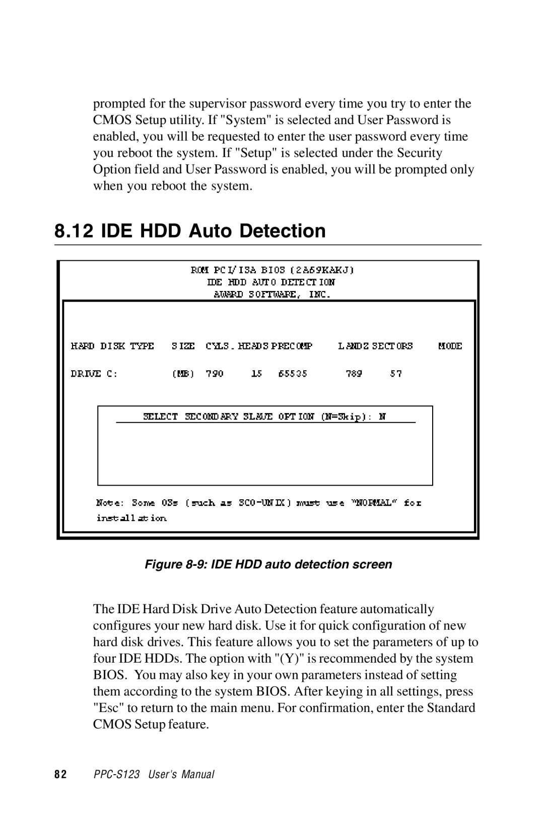 Advantech PPC-S123 manual IDE HDD Auto Detection, IDE HDD auto detection screen 