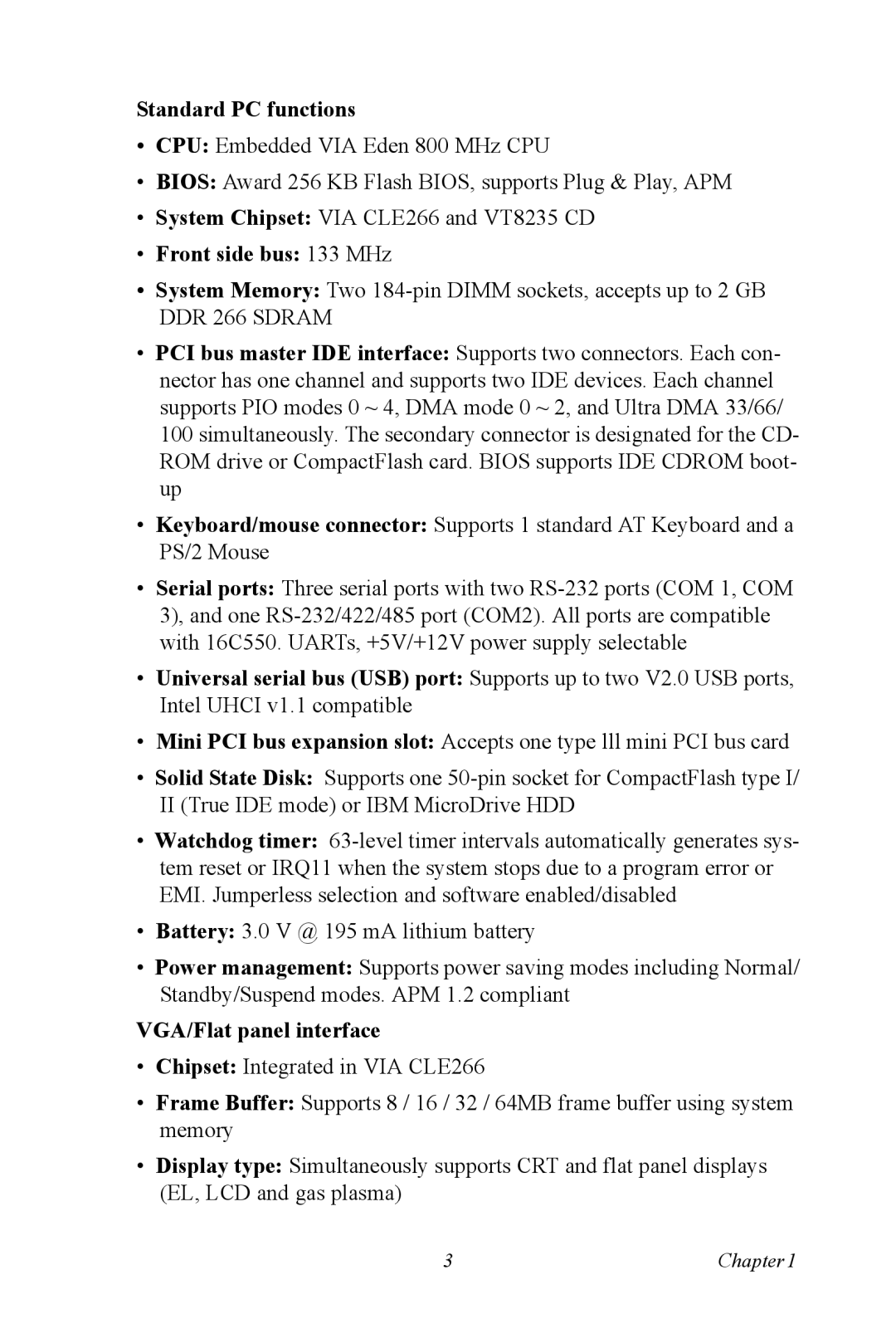 Advantech PPC-V106 user manual Standard PC functions 