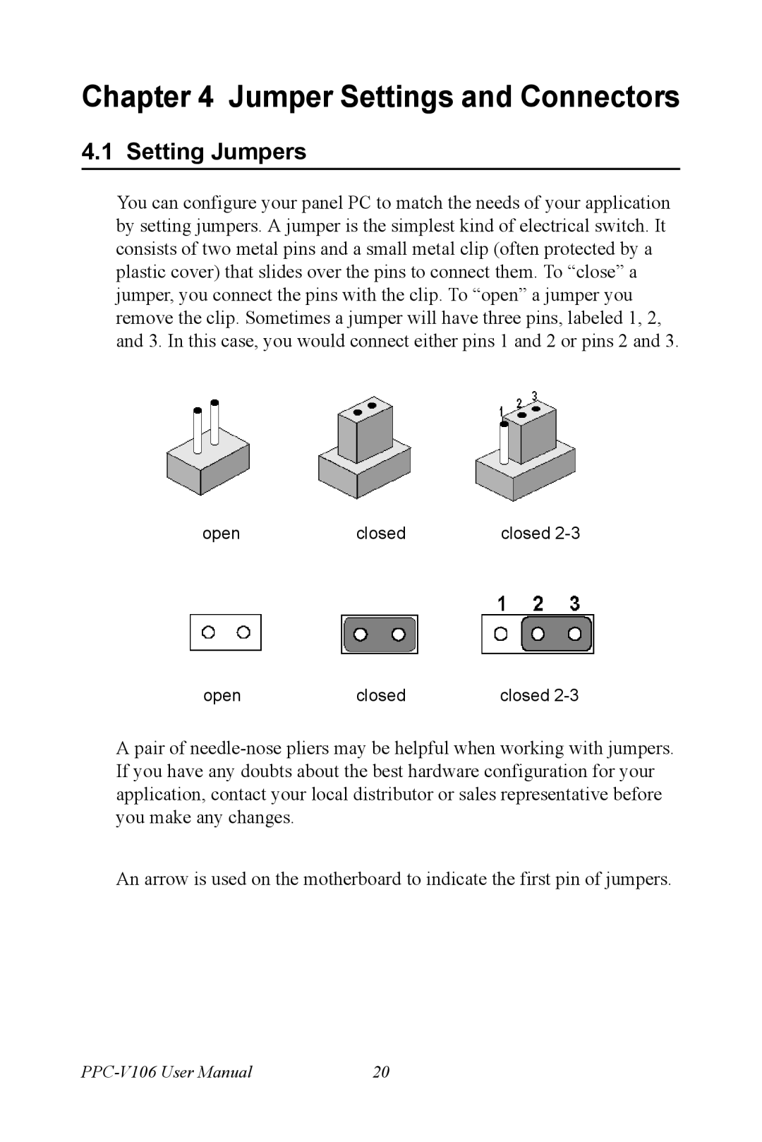 Advantech PPC-V106 user manual Setting Jumpers 