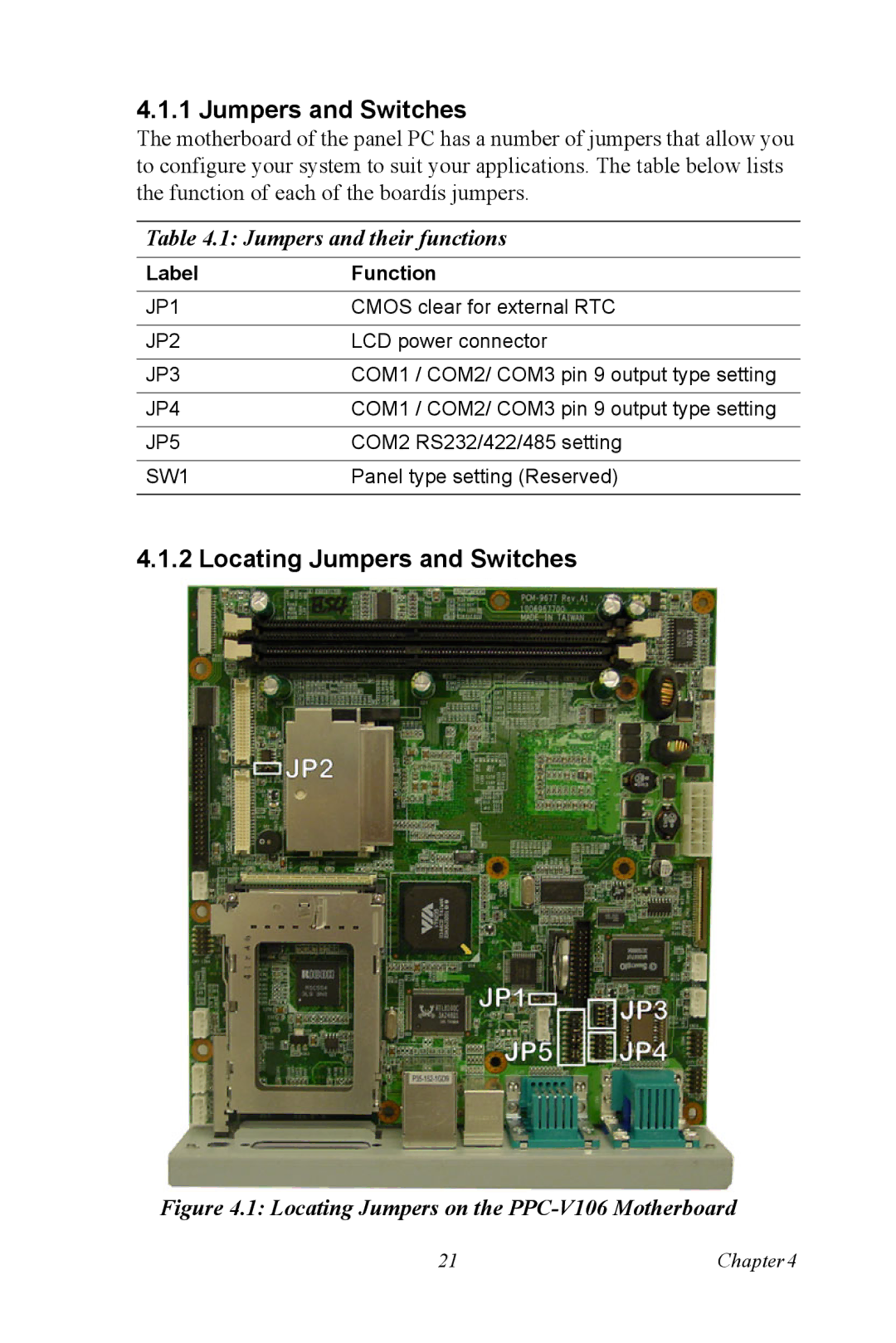 Advantech PPC-V106 user manual Locating Jumpers and Switches 