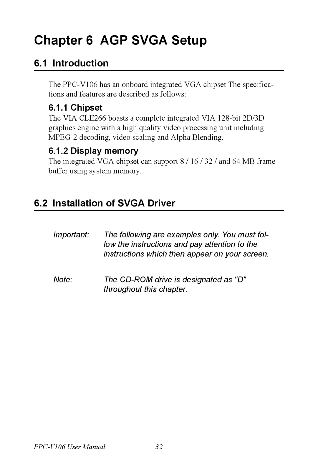 Advantech PPC-V106 user manual Installation of Svga Driver, Chipset, Display memory 