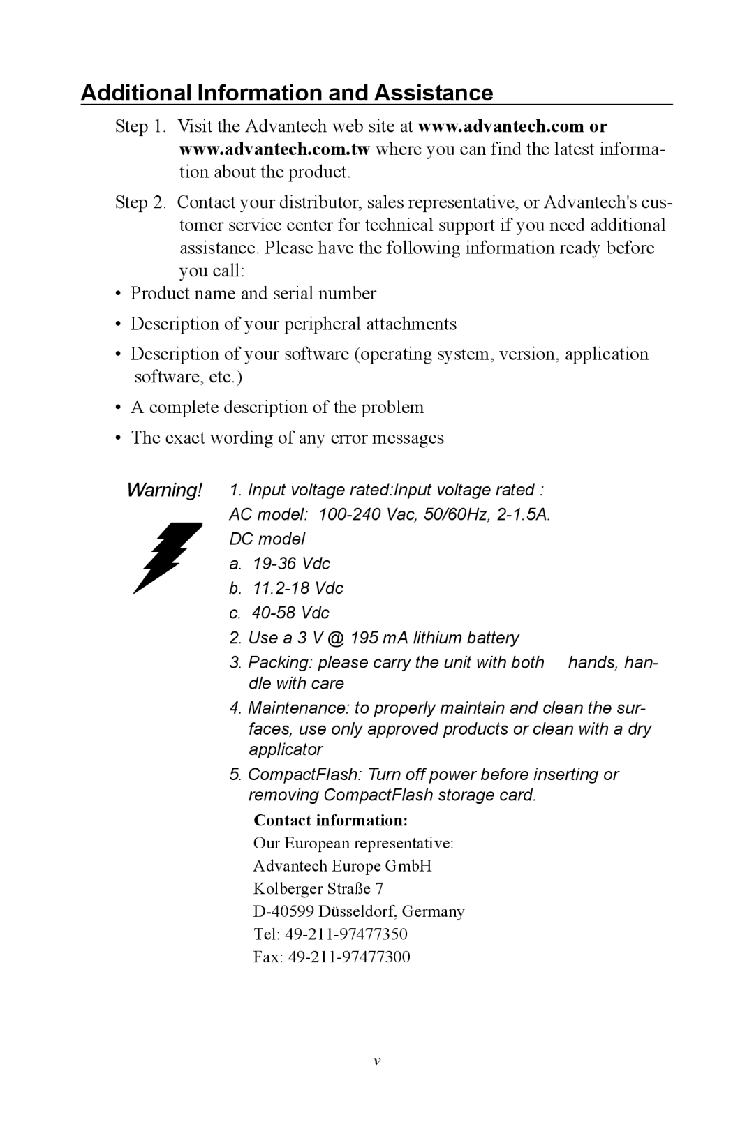 Advantech PPC-V106 user manual Additional Information and Assistance, Contact information 