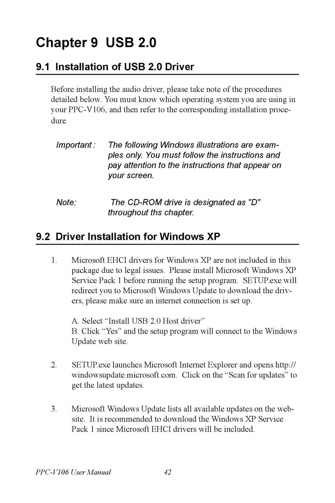 Advantech PPC-V106 user manual Installation of USB 2.0 Driver, Driver Installation for Windows XP 