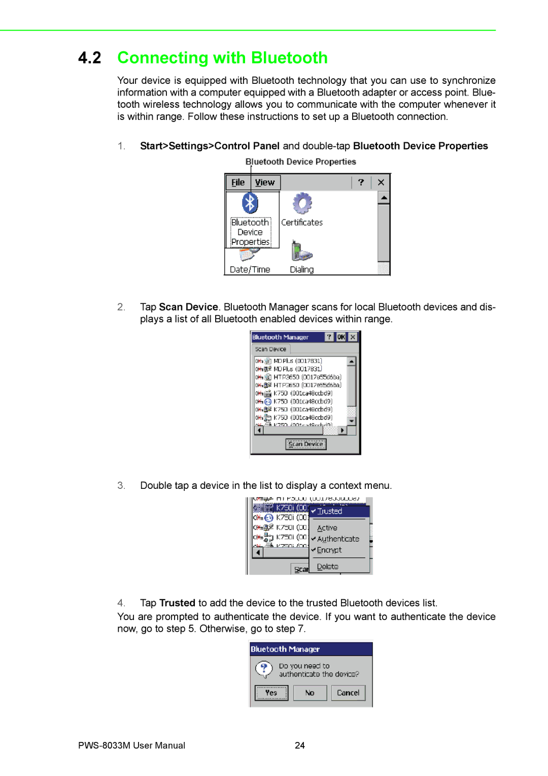 Advantech PWS-8033M manual Connecting with Bluetooth 