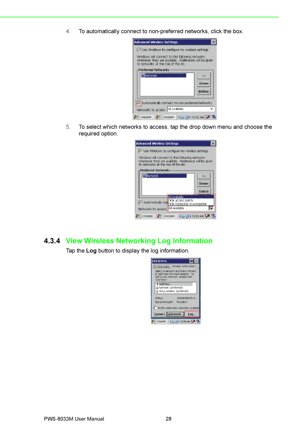 Advantech PWS-8033M manual View Wireless Networking Log Information 