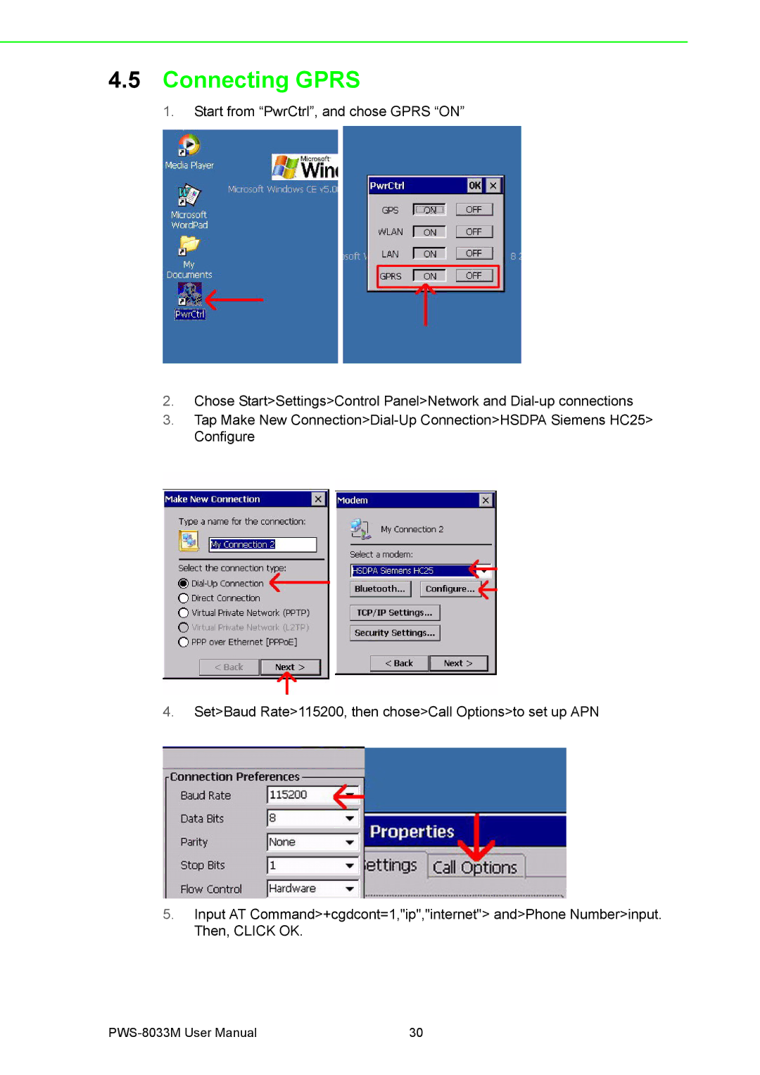 Advantech PWS-8033M manual Connecting Gprs 