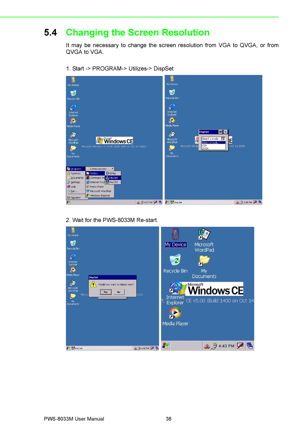 Advantech PWS-8033M manual Changing the Screen Resolution 