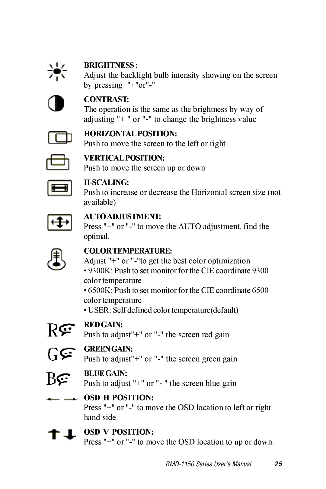 Advantech RMD-1150 user manual Brightness 