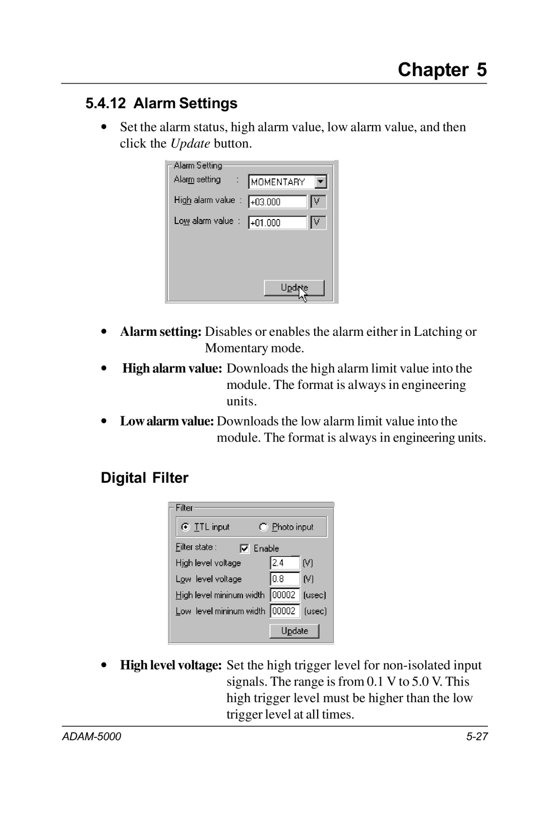 Advantech RS-485 user manual Alarm Settings, Digital Filter 