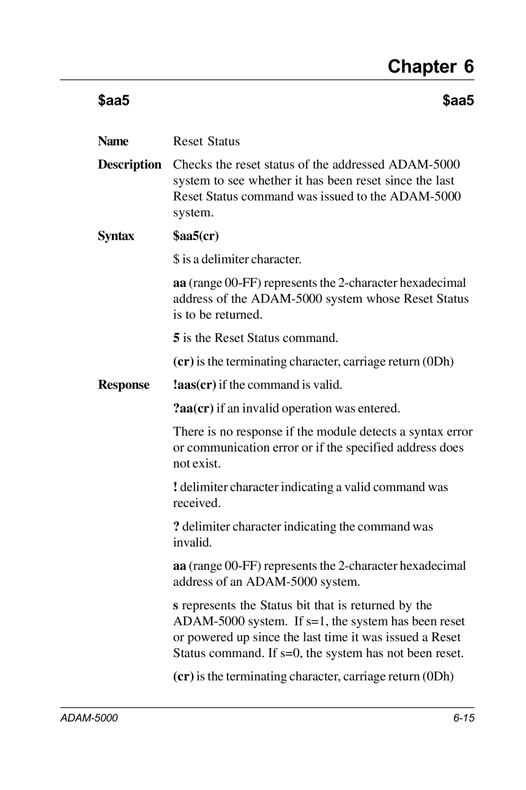 Advantech RS-485 user manual Syntax $aa5cr 