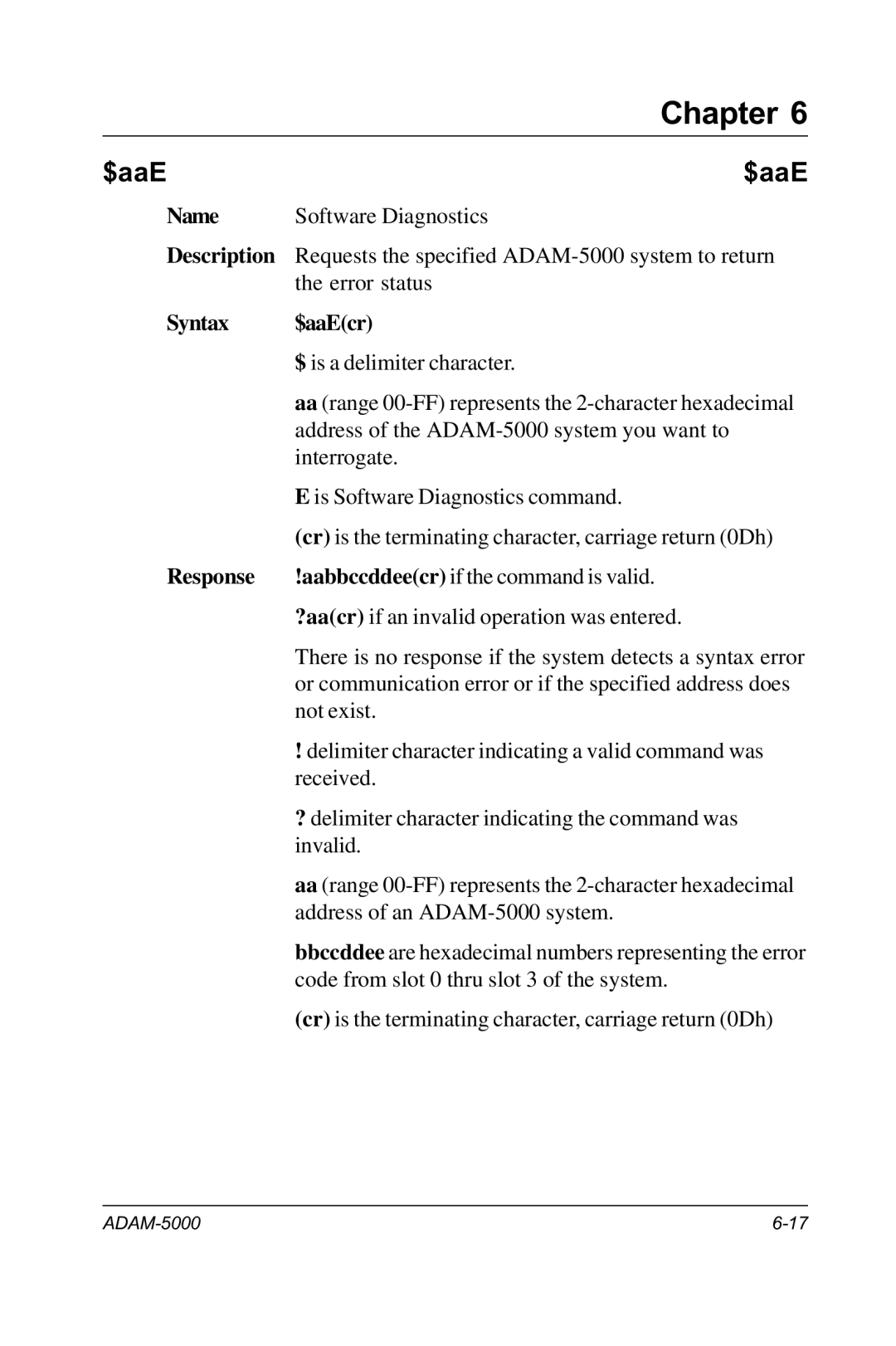 Advantech RS-485 user manual Syntax $aaEcr 