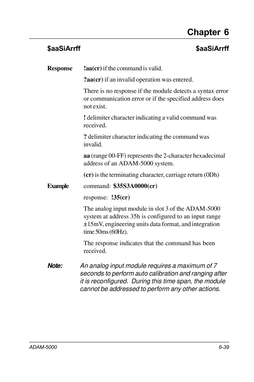 Advantech RS-485 user manual Response, Example Command $35S3A0000cr 