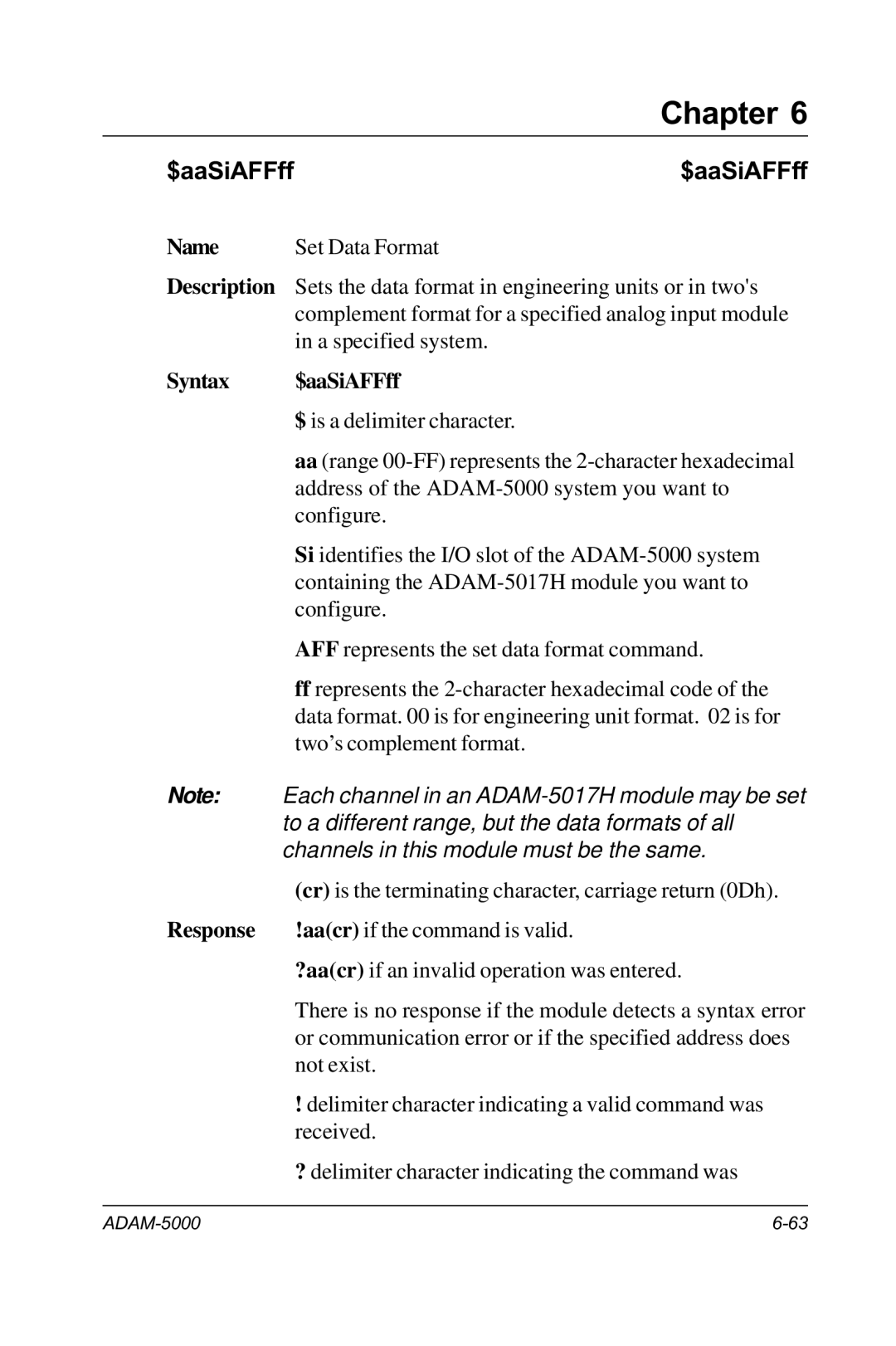 Advantech RS-485 user manual Syntax $aaSiAFFff 