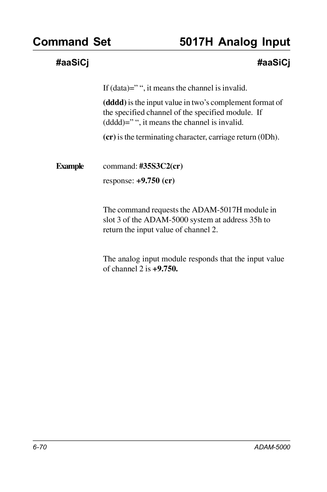 Advantech RS-485 user manual Example command #35S3C2cr Response +9.750 cr 