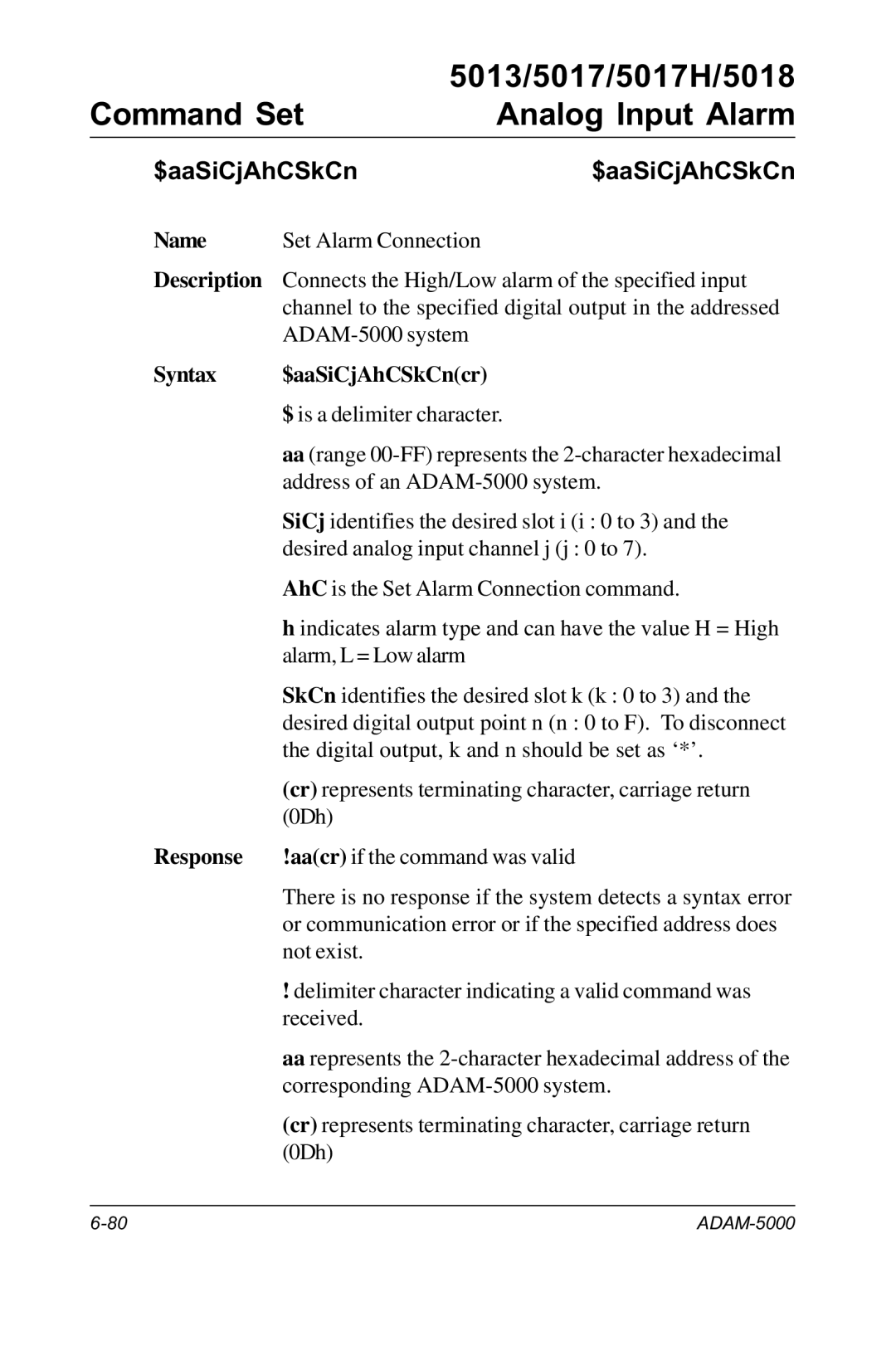 Advantech RS-485 user manual Syntax $aaSiCjAhCSkCncr 