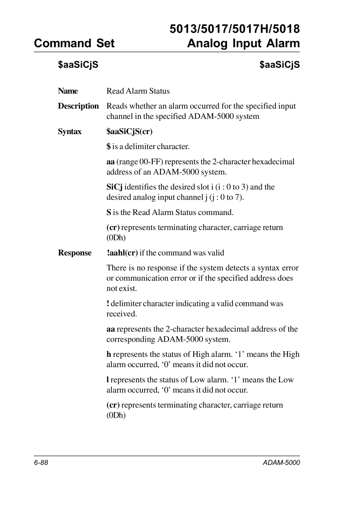 Advantech RS-485 user manual Syntax $aaSiCjScr 