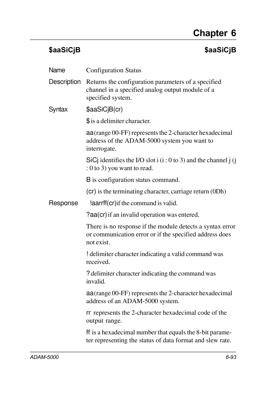 Advantech RS-485 user manual Syntax $aaSiCjBcr 