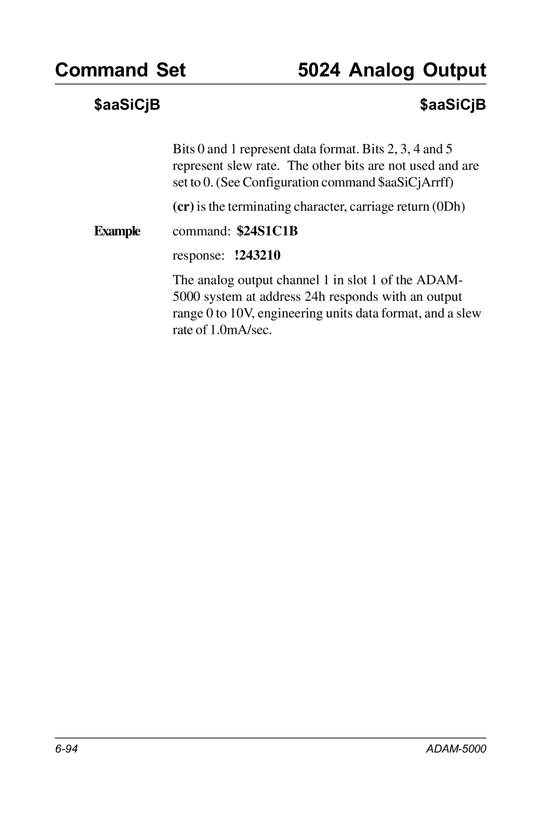 Advantech RS-485 user manual Example command $24S1C1B 