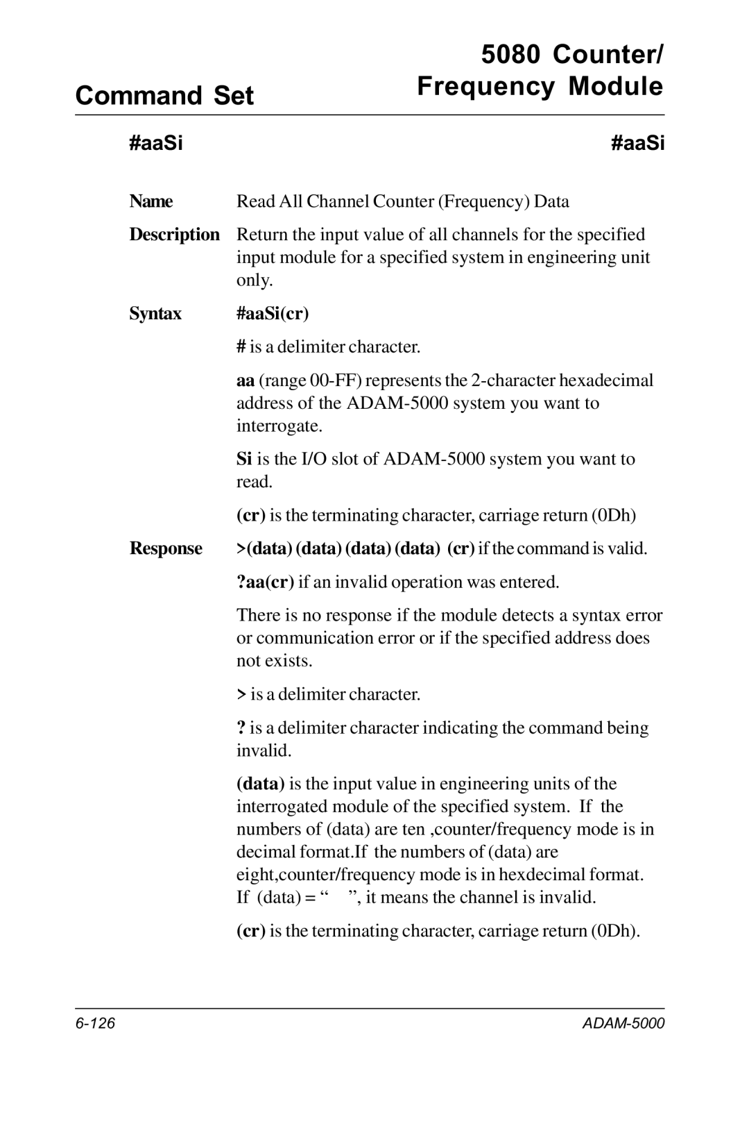 Advantech RS-485 user manual #aaSi, Response Data data data data cr if the command is valid 