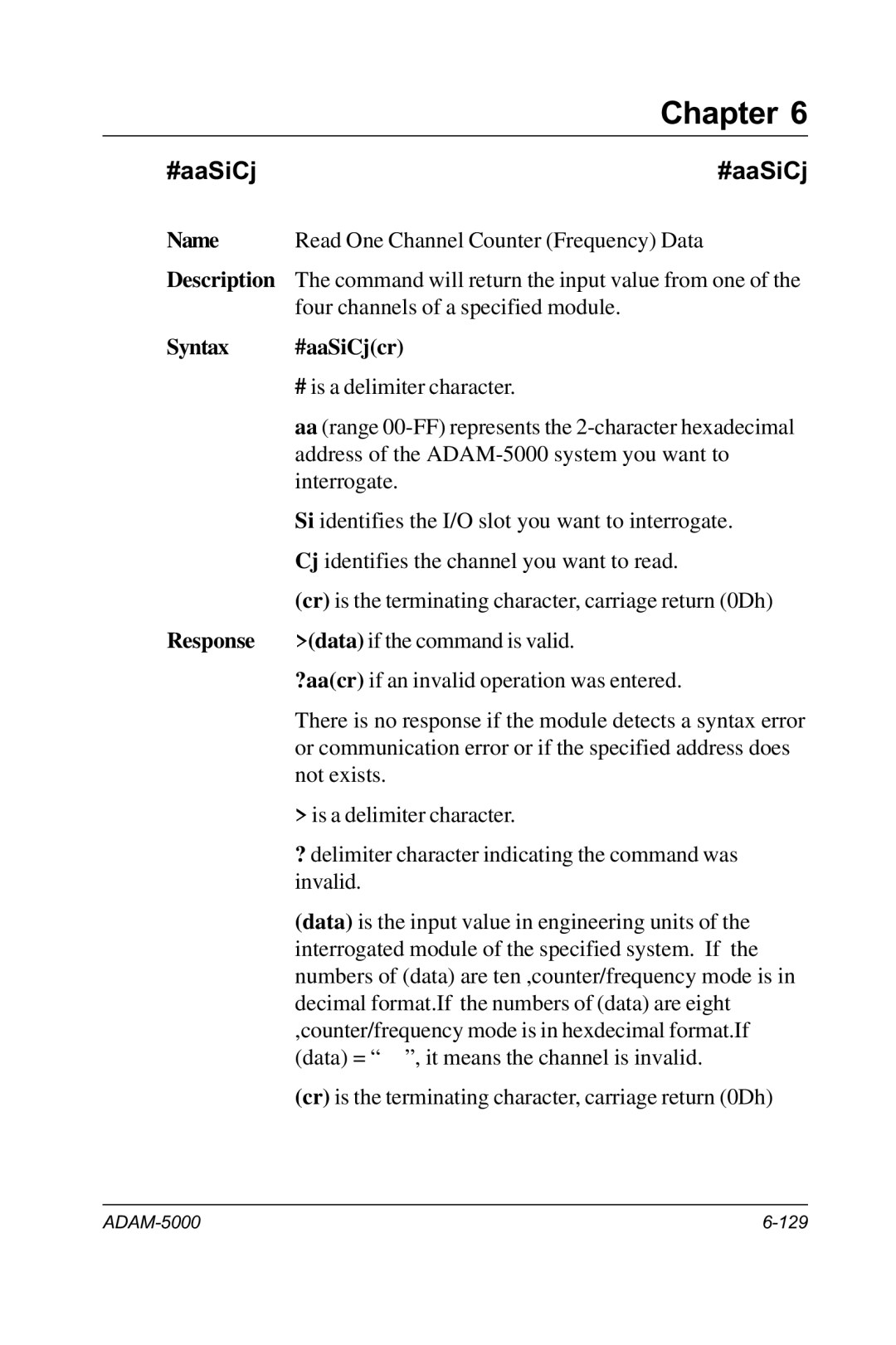 Advantech RS-485 user manual Read One Channel Counter Frequency Data 