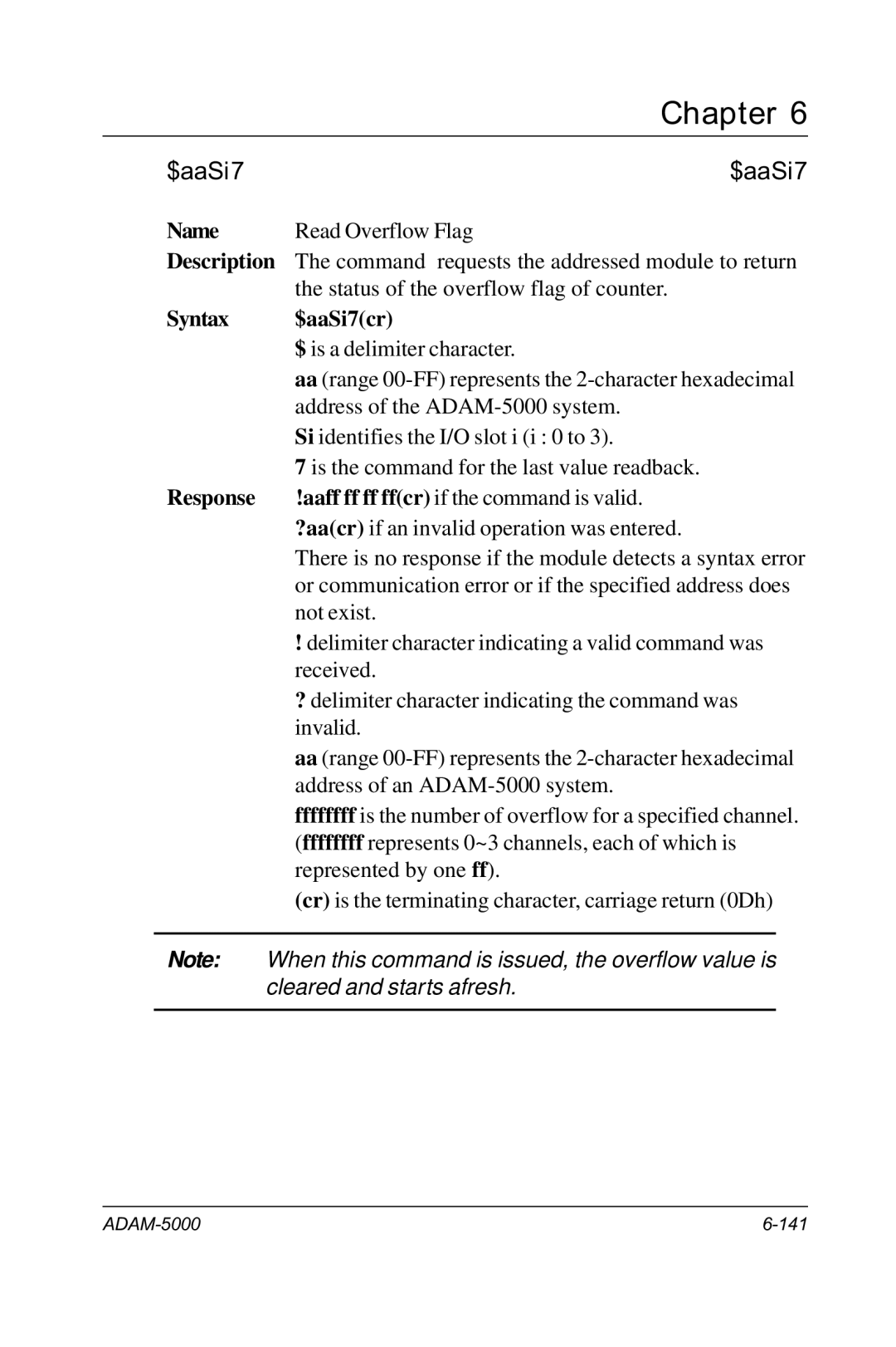 Advantech RS-485 user manual Syntax $aaSi7cr 