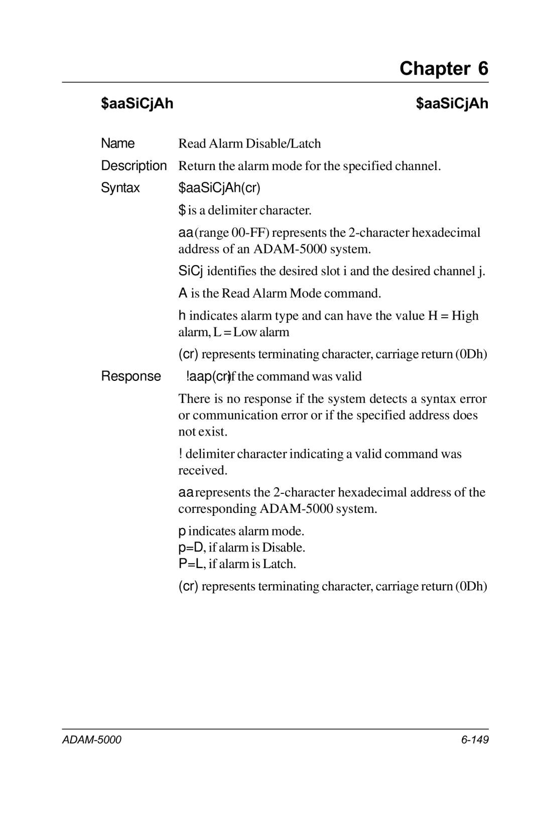 Advantech RS-485 user manual Read Alarm Disable/Latch 