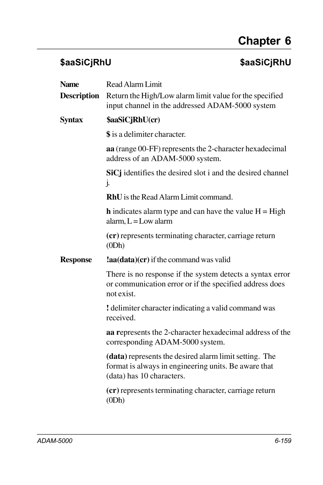 Advantech RS-485 user manual Return the High/Low alarm limit value for the specified 