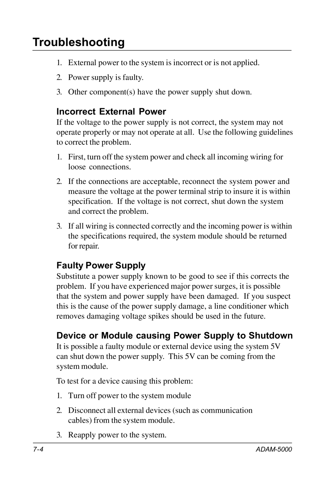 Advantech RS-485 Incorrect External Power, Faulty Power Supply, Device or Module causing Power Supply to Shutdown 