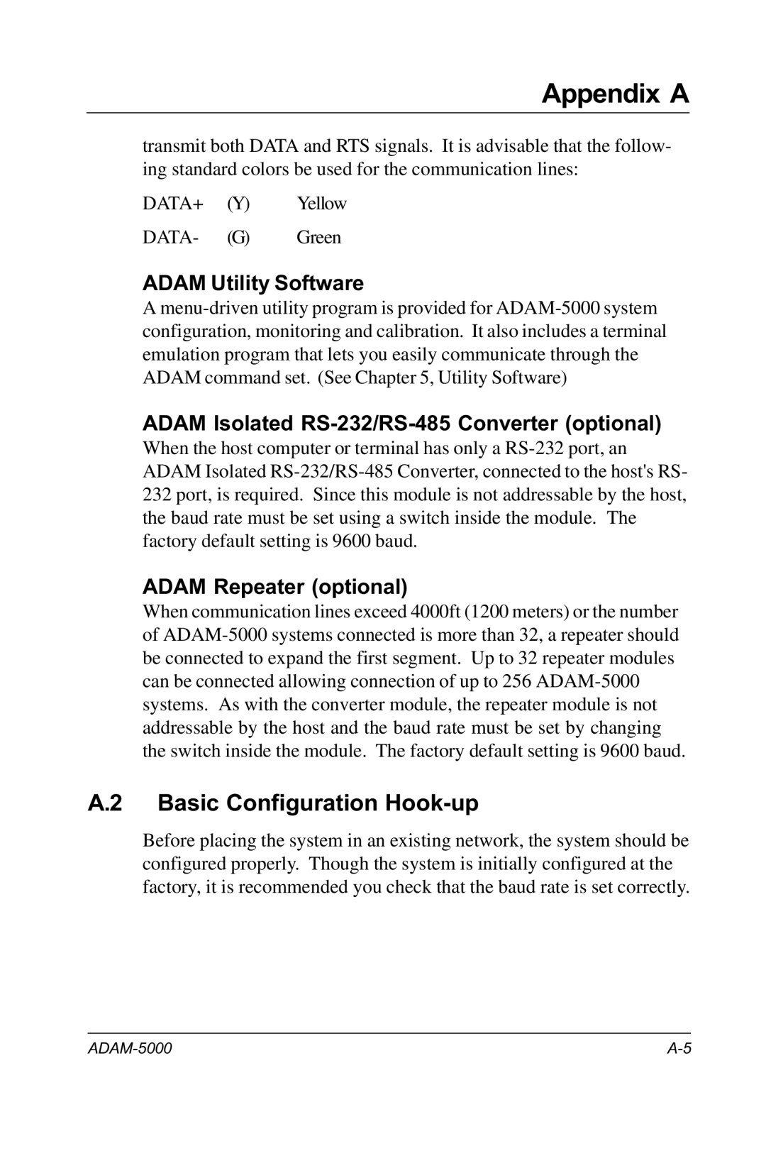 Advantech user manual Basic Configuration Hook-up, Adam Utility Software, Adam Isolated RS-232/RS-485 Converter optional 