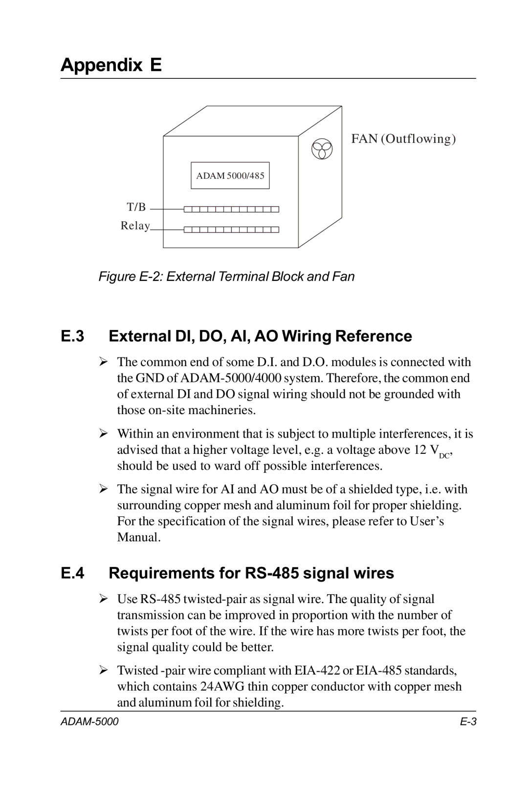 Advantech user manual External DI, DO, AI, AO Wiring Reference, Requirements for RS-485 signal wires 