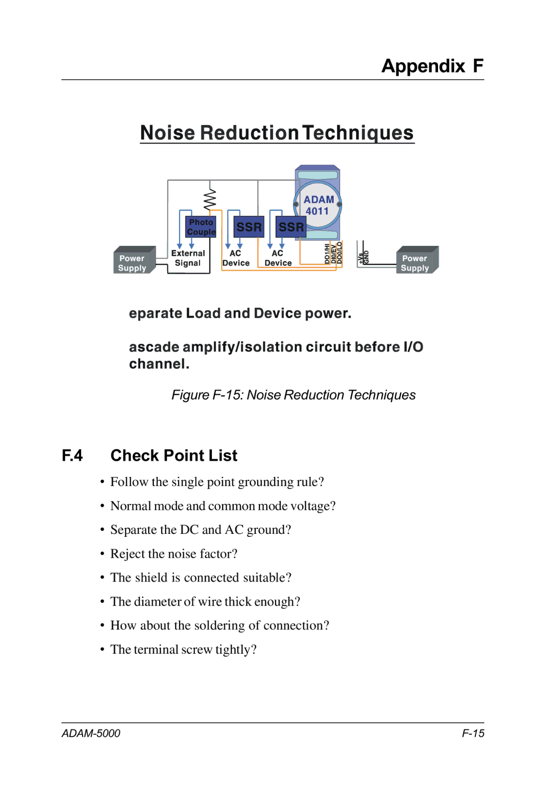 Advantech RS-485 user manual Check Point List, Figure F-15 Noise Reduction Techniques 