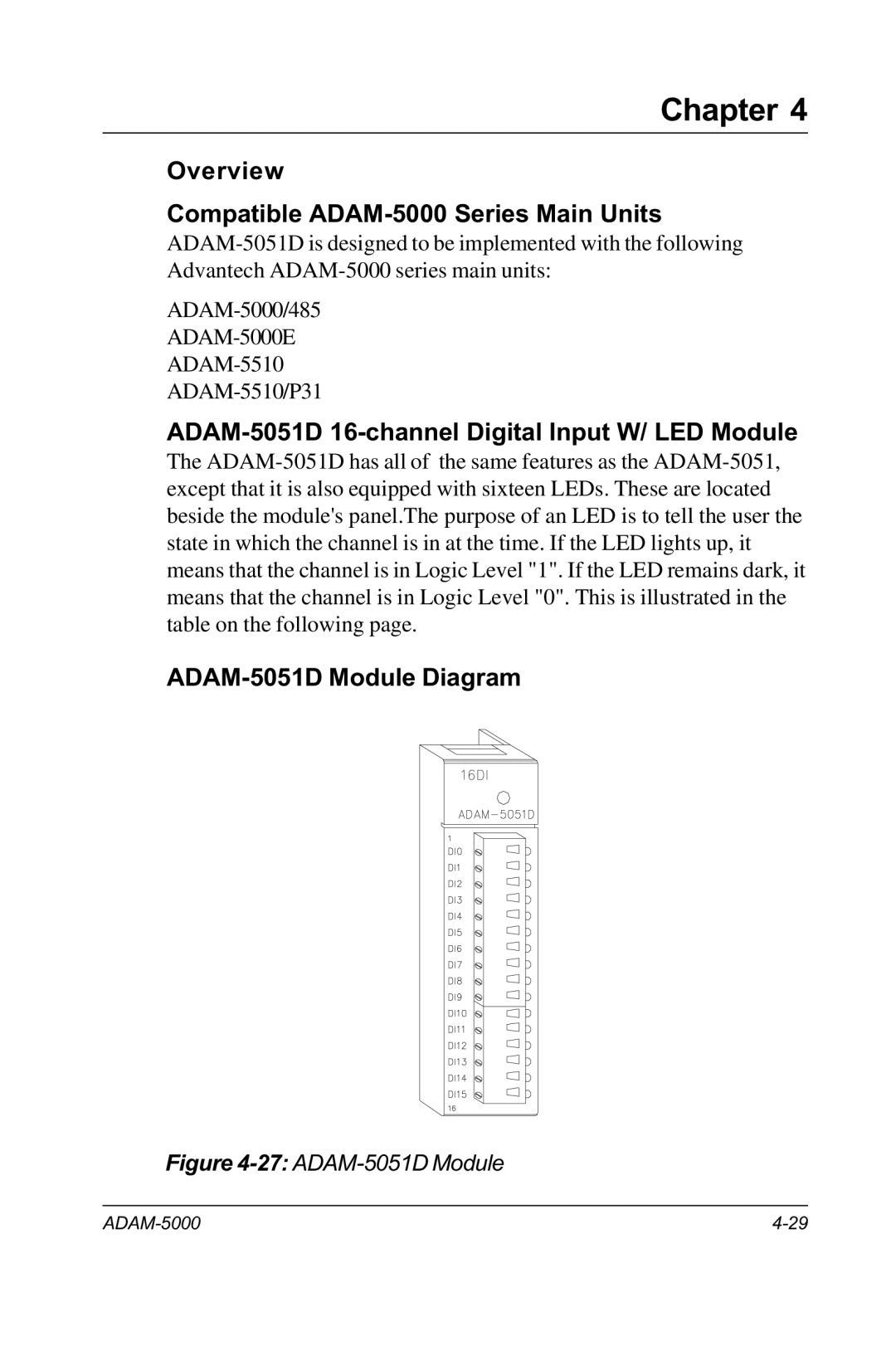 Advantech RS-485 Overview Compatible ADAM-5000 Series Main Units, ADAM-5051D 16-channel Digital Input W/ LED Module 