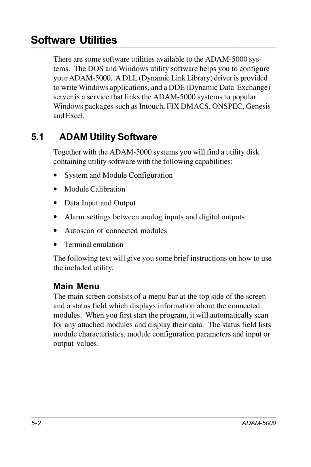 Advantech RS-485 user manual Adam Utility Software, Main Menu 