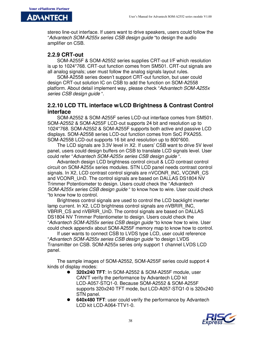 Advantech SOM-A2552 manual CRT-out 