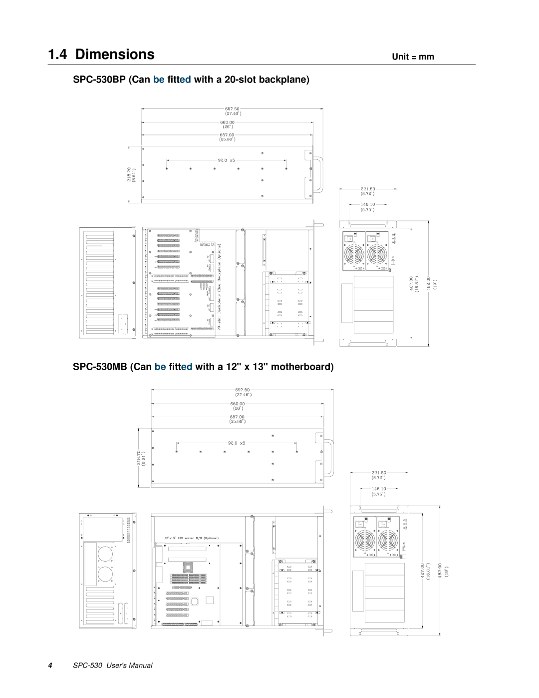 Advantech SPC-530 user manual Dimensions 