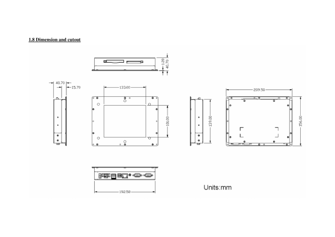 Advantech SPC-57 user manual Dimension and cutout 