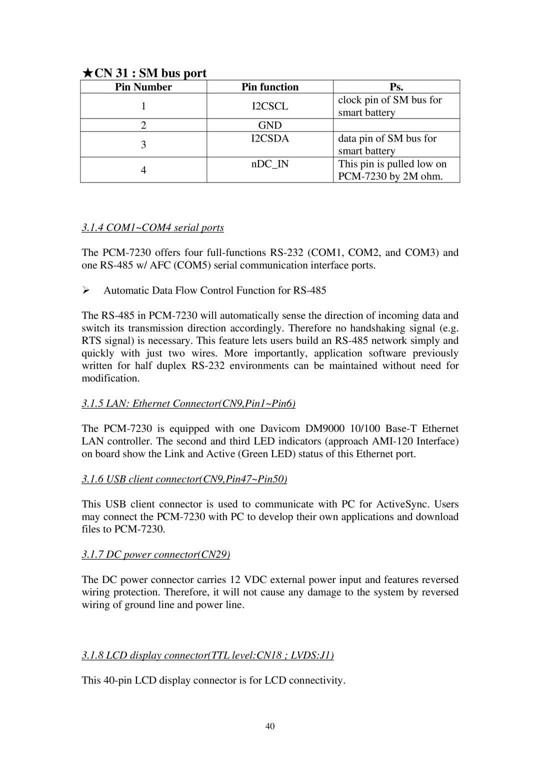 Advantech SPC-57 user manual CN 31 SM bus port 