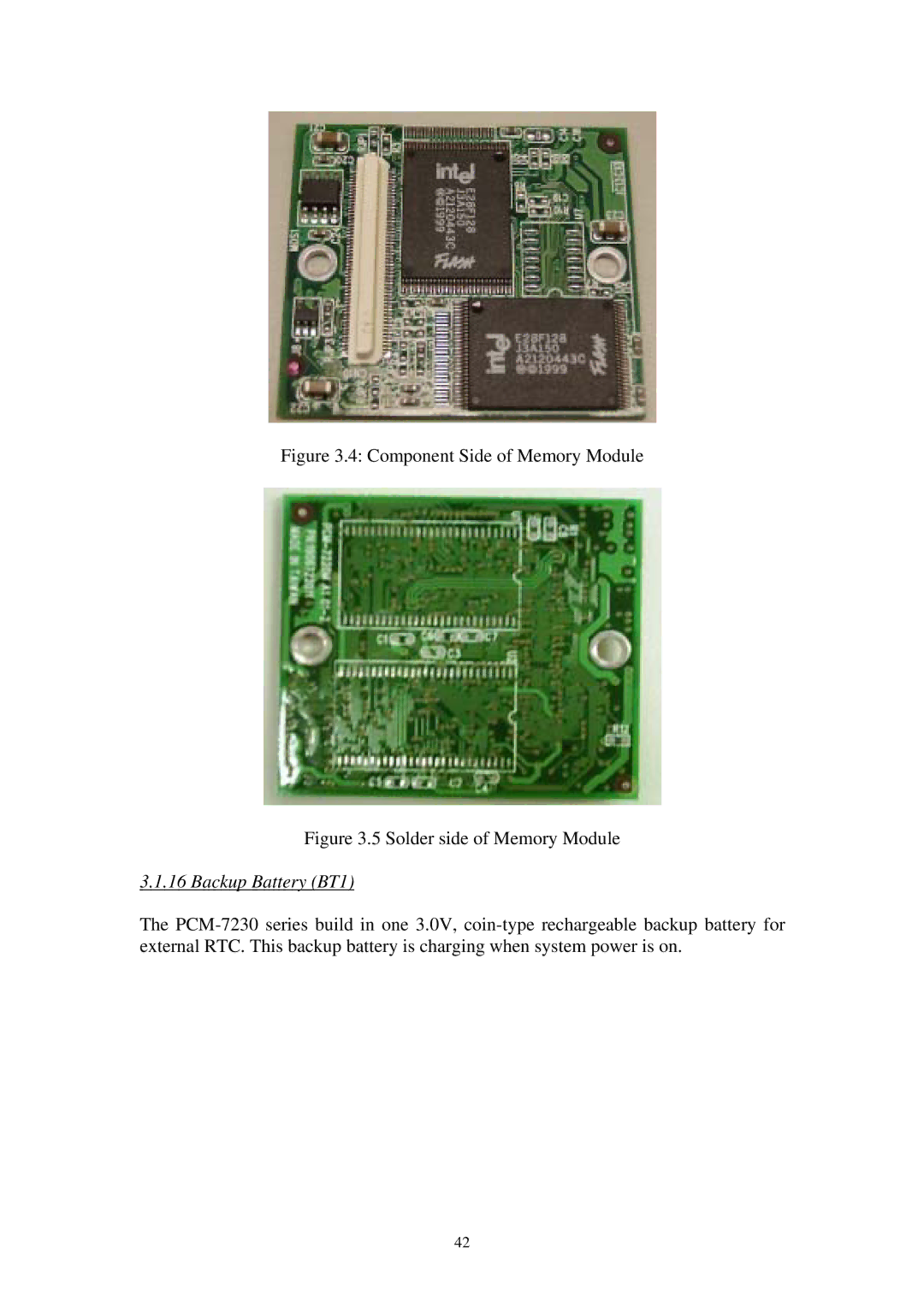 Advantech SPC-57 user manual Component Side of Memory Module, Backup Battery BT1 