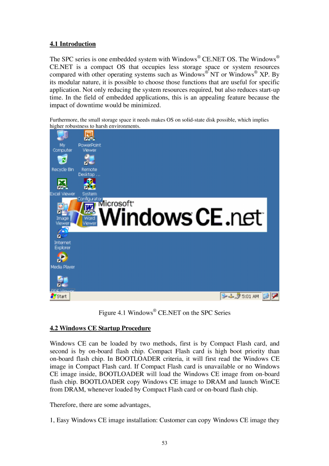 Advantech SPC-57 user manual Windows CE.NET on the SPC Series, Windows CE Startup Procedure 