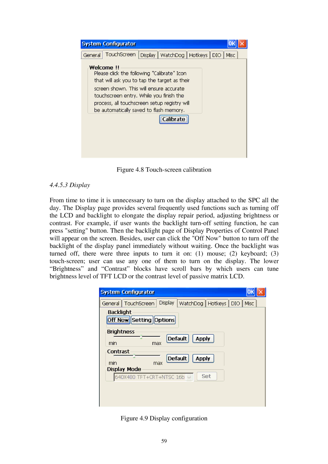 Advantech SPC-57 user manual Touch-screen calibration, Display 
