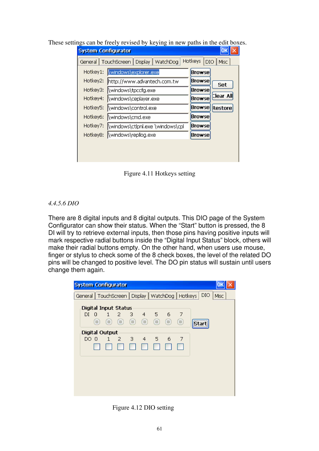 Advantech SPC-57 user manual Hotkeys setting, 5.6 DIO 