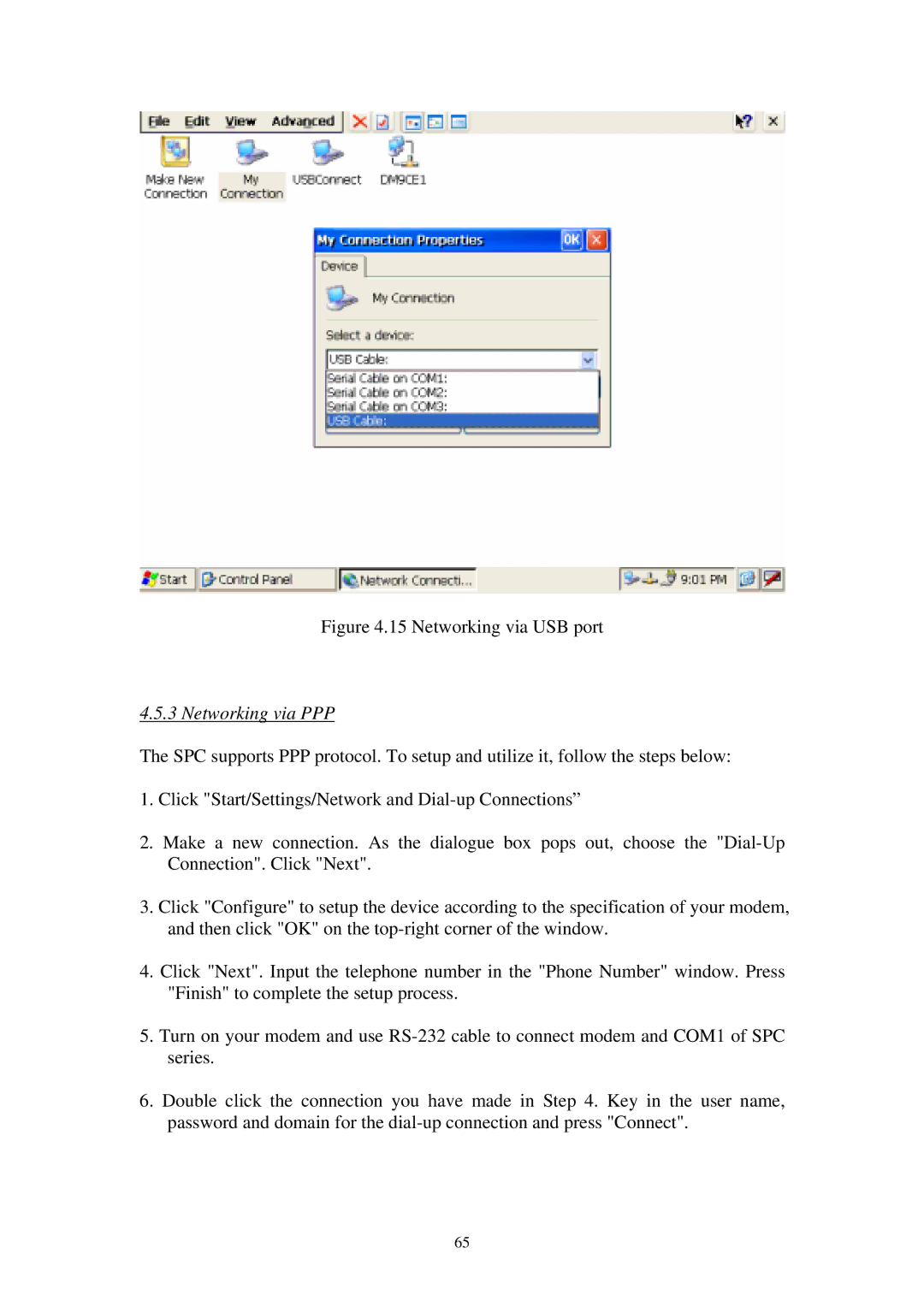 Advantech SPC-57 user manual Networking via USB port, Networking via PPP 