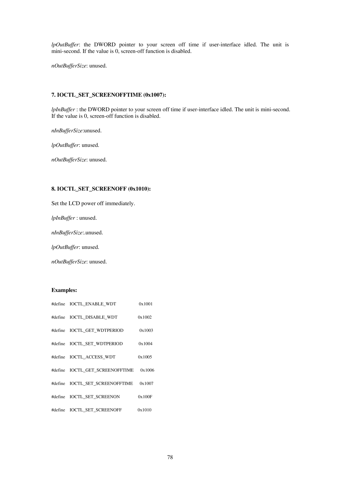 Advantech SPC-57 user manual Ioctlsetscreenofftime 