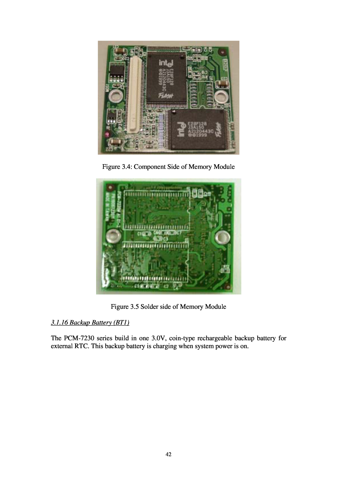 Advantech SPC-57 user manual Backup Battery BT1, 4 Component Side of Memory Module, 5 Solder side of Memory Module 